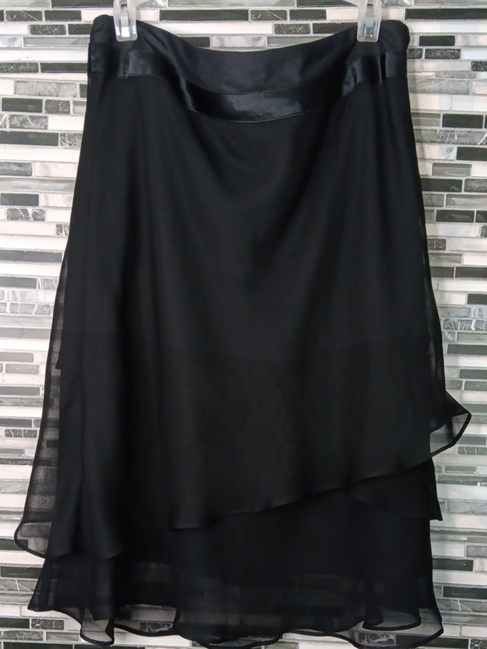 Cato Black High Low Sheer Layered Skirt Lined Size 14 Evening Lil Black Dress